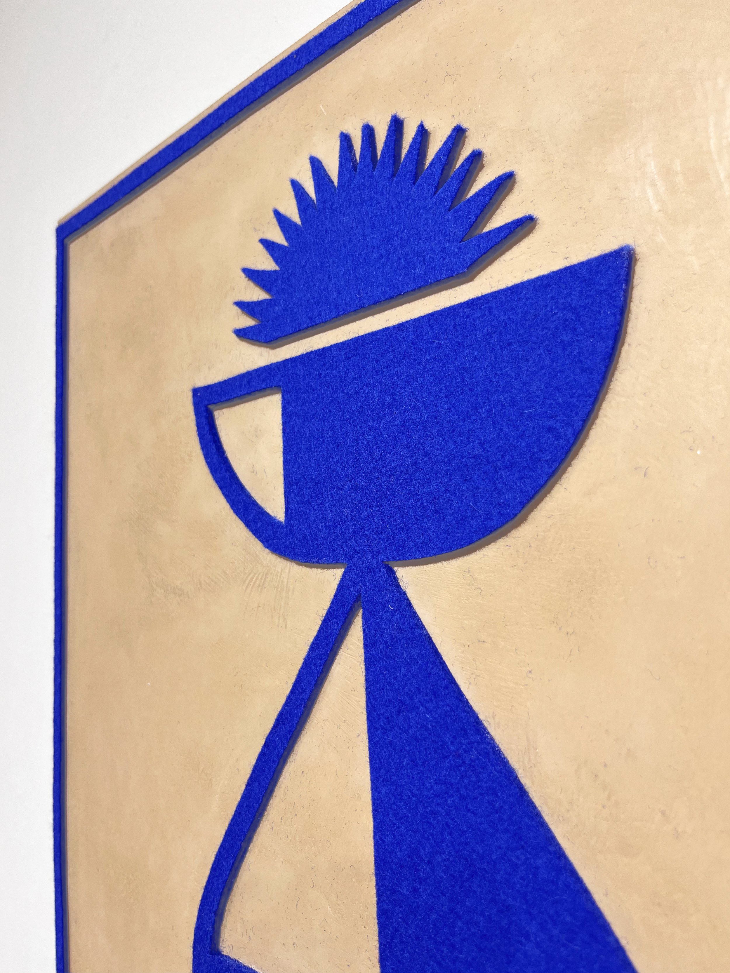 "Goddess", 2024 • Felt, homemade sculpting compound, chalk paint and wax on panel • Height: 20”, Width: 16”