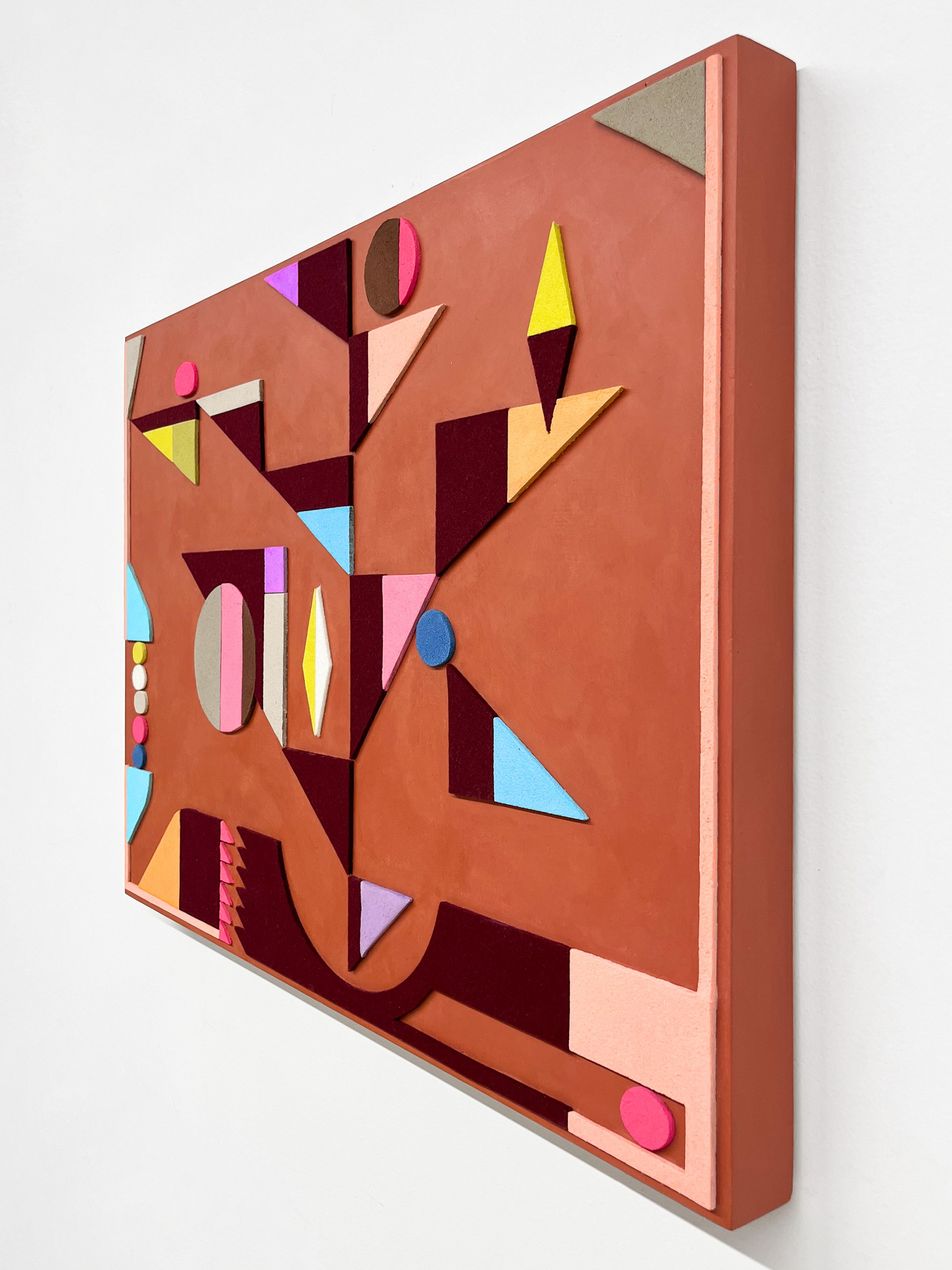 untitled (01.2025), 2025 • Felt, homemade sculpting compound, chalk paint and wax on panel • Height: 18”, Width: 24”