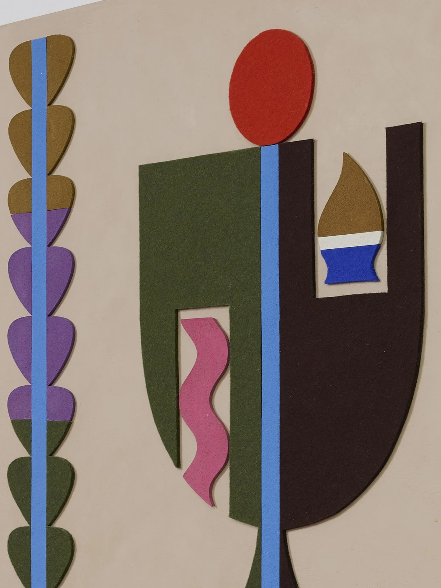 untitled (09.2025), 2025 • Felt, homemade sculpting compound, chalk paint and wax on panel • Height: 28”, Width: 22”