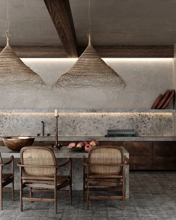 Timber and concrete kitchen with lighting over.jpeg