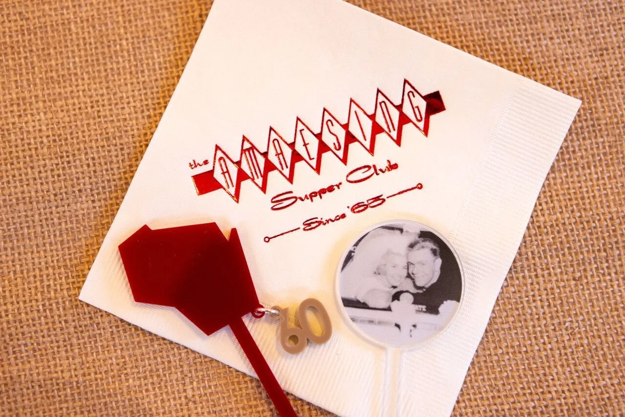 A supper club-inspired wedding anniversary for the sweetest couple!  Wedge salad? Obviously. French Onion Soup. Duh. 12oz Queen Cut Prime Rib. Do you even have to ask?  IYKYK
For a real treat, zoom in on all the fun details @erinquinn29 created for