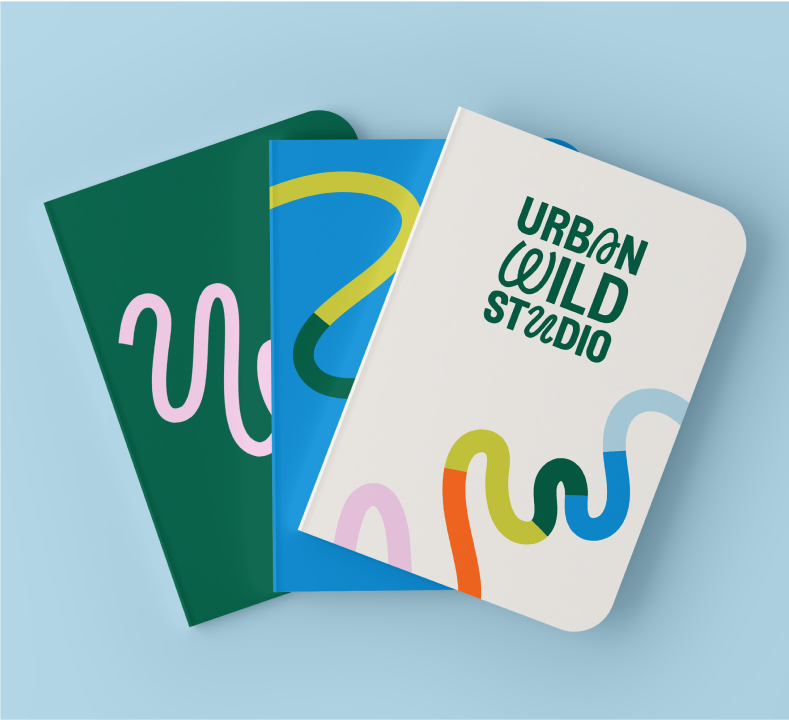 Notebook designs with colorful organic lines
