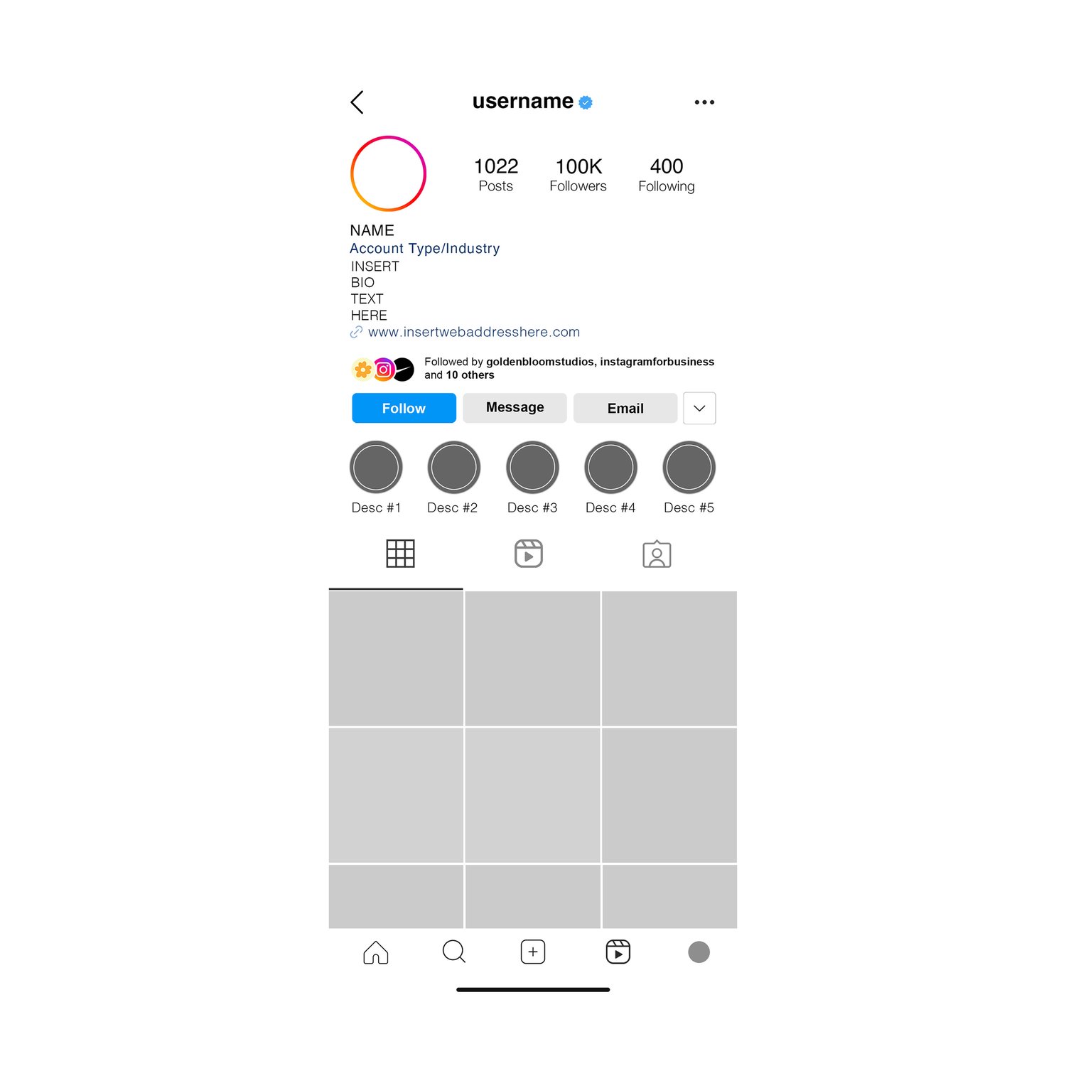 Instagram Profile Template (Mobile) by Goldenbloom Studios — Goldenbloom  Studios