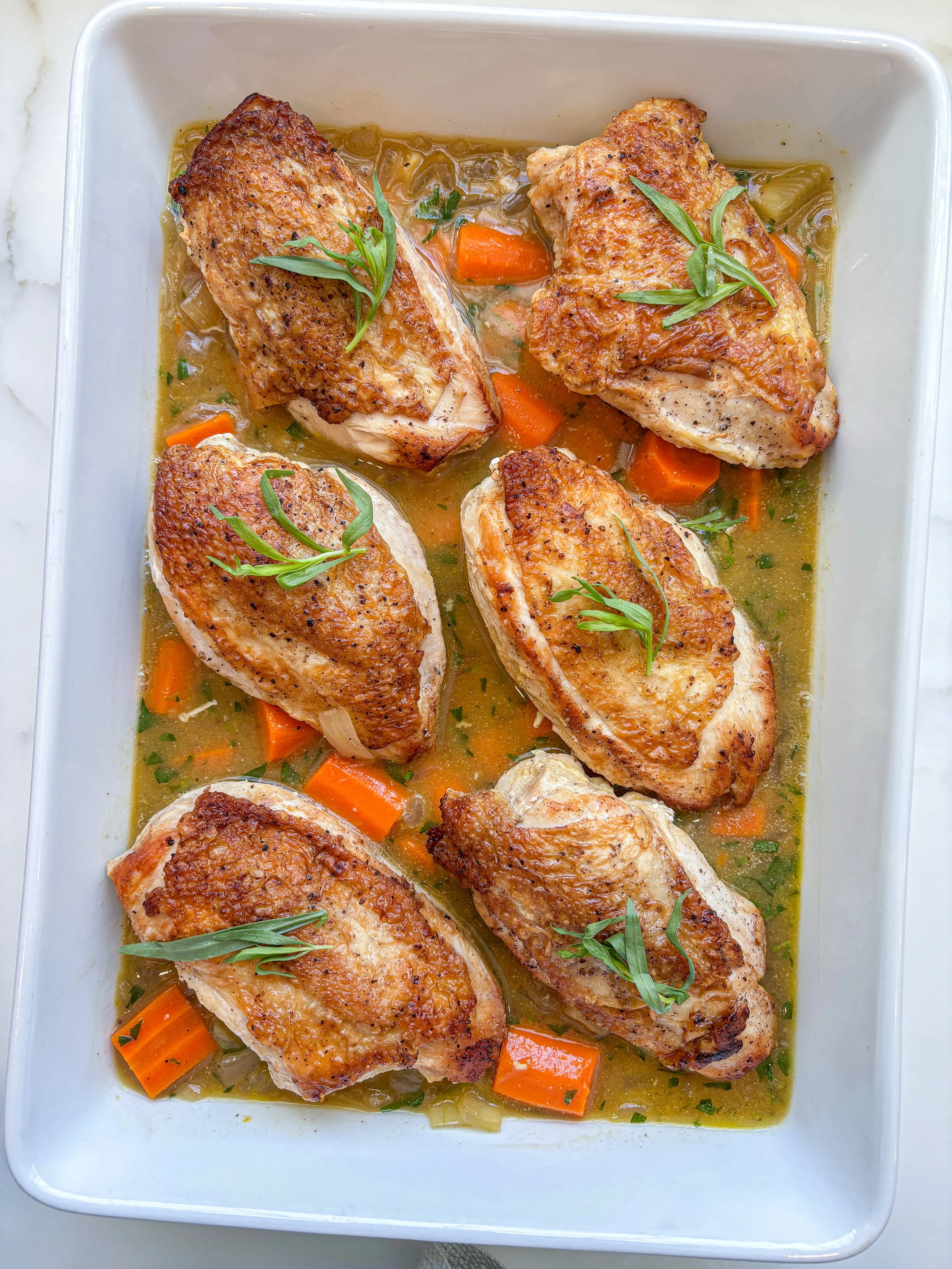Tarragon roasted chicken with vegetables and pan sauce - Greenwich Private Chef 