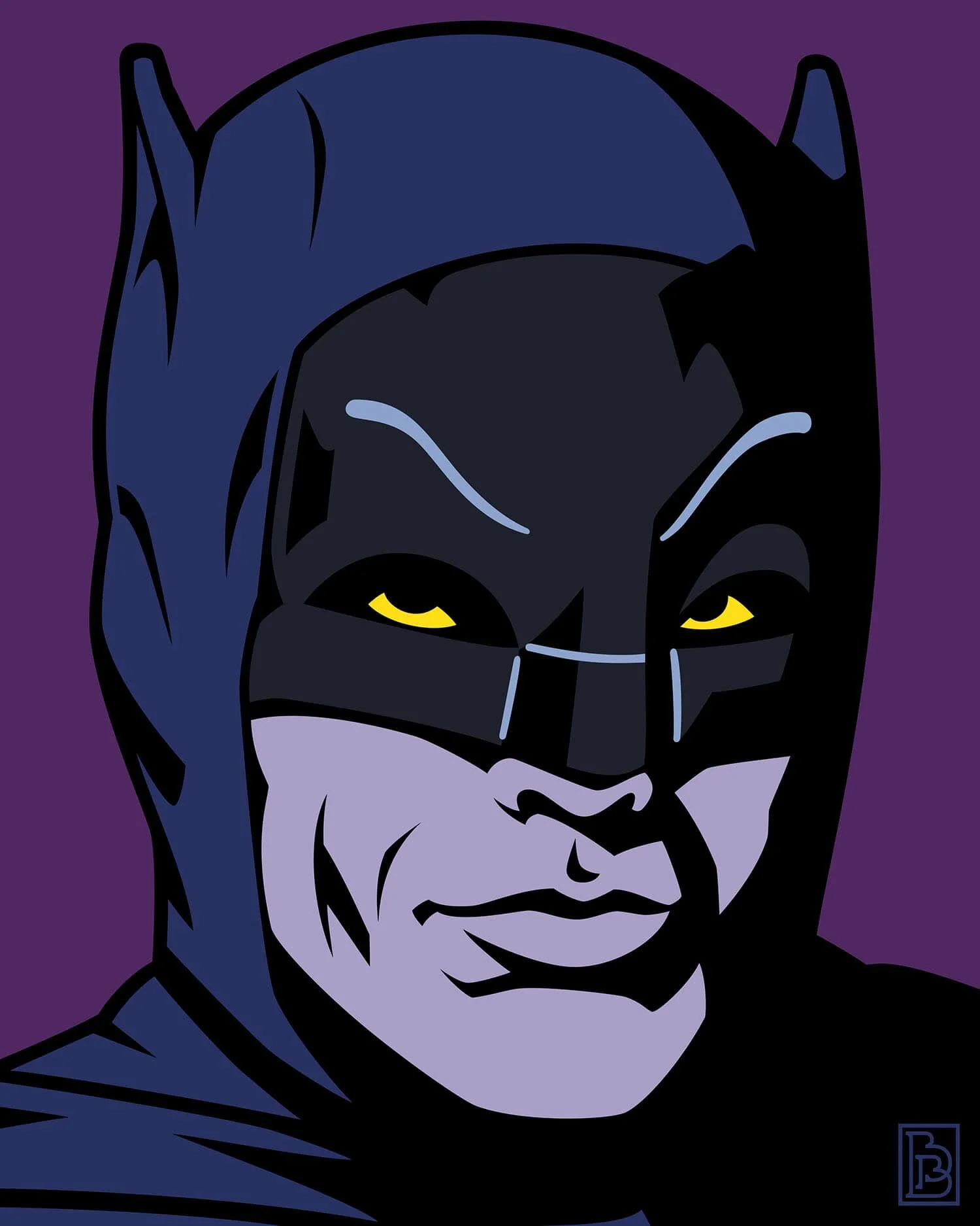 Batman 1966 Adam West portrait pop art design by artist Bradley Beard