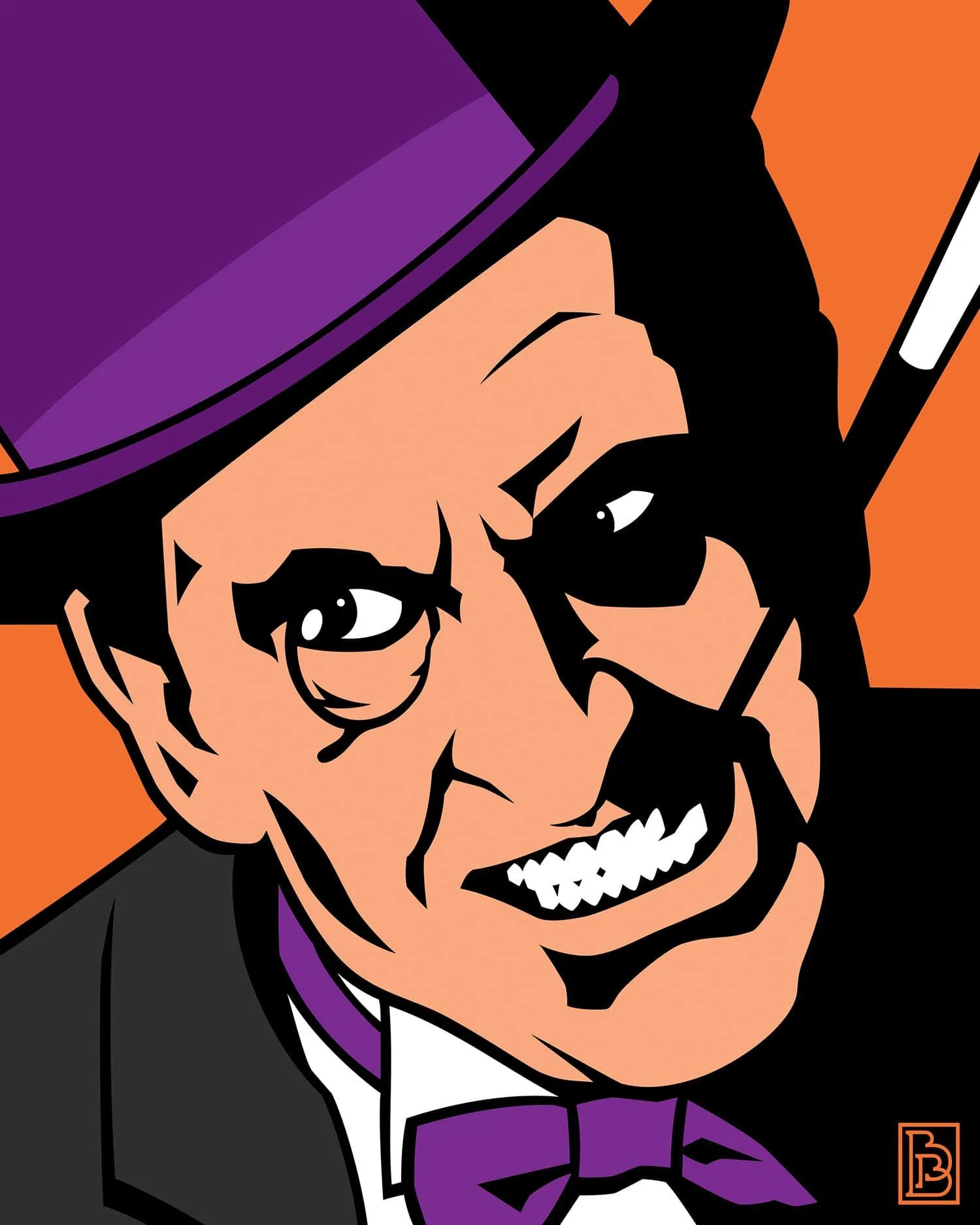 Penguin Burgess Meredith Batman 1966 portrait pop art design by artist Bradley Beard