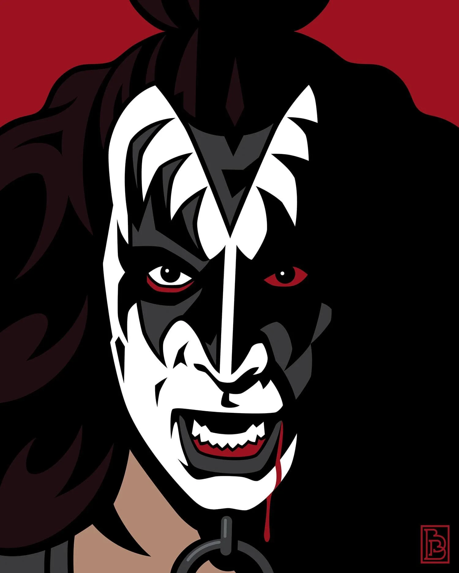 Gene Simmons KISS portrait pop art design by artist Bradley Beard
