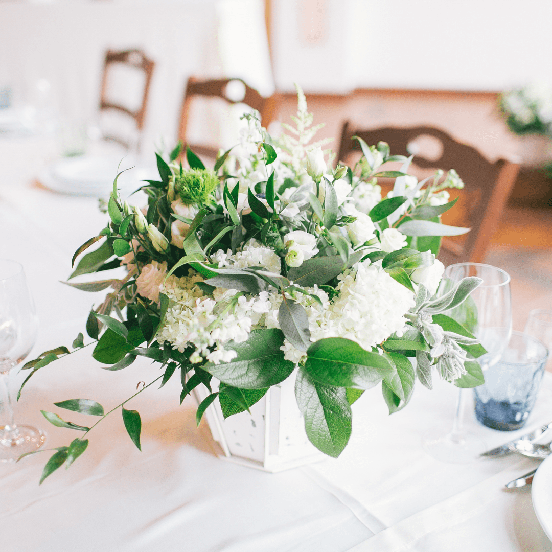 wedding table centerpiece at indoor wedding reception