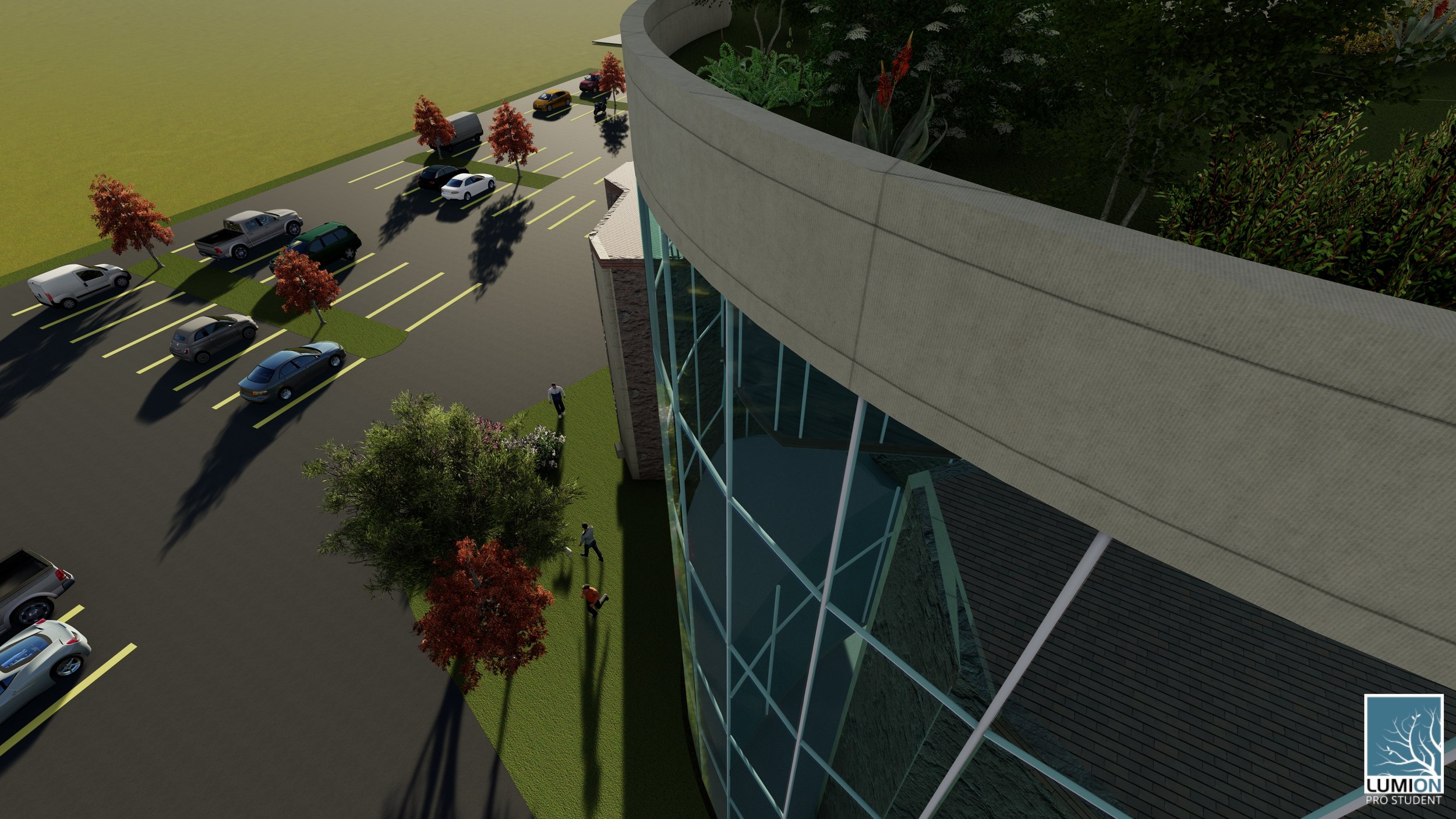 Exterior rendering showing some parking.