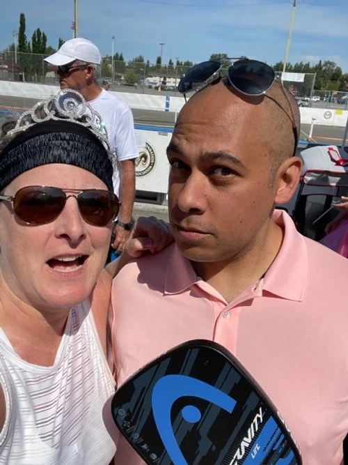 Michelle in her tiara and Trevor