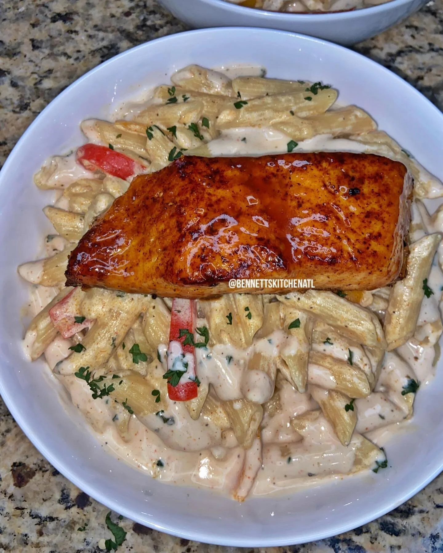 Salmon Rasta Pasta with a Honey Glaze 🔥
.
You&rsquo;re handed this plate of  deliciousness, what are you digging into first.. the mouth watering Salmon or Rasta Pasta??
.
#jamaicanfood  #yawd #yawdfood #atl #atlantafoodie #chef #catering #cateringse