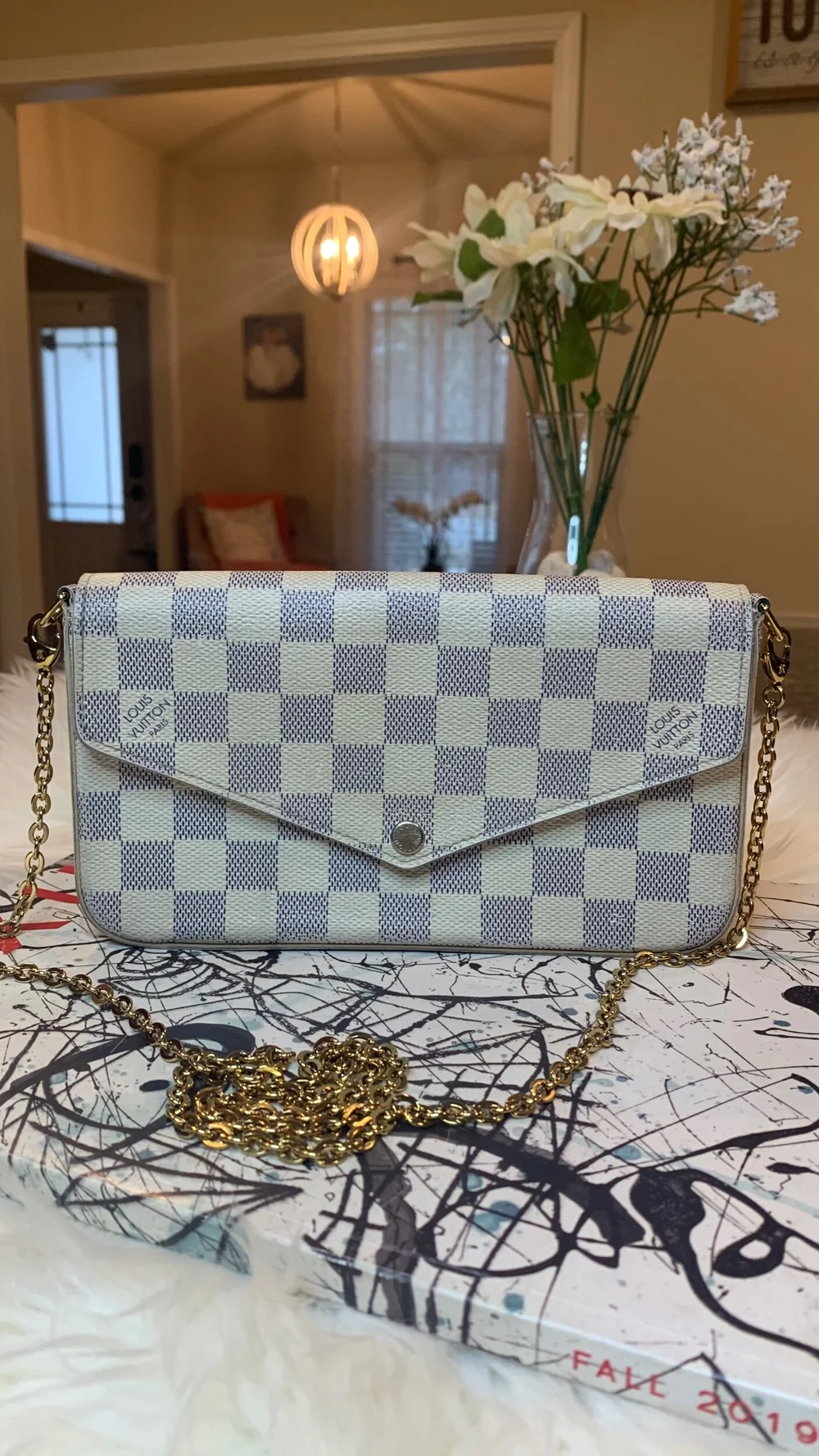 White Louis Vuitton Damier Azur Pochette Felicie Crossbody Bag