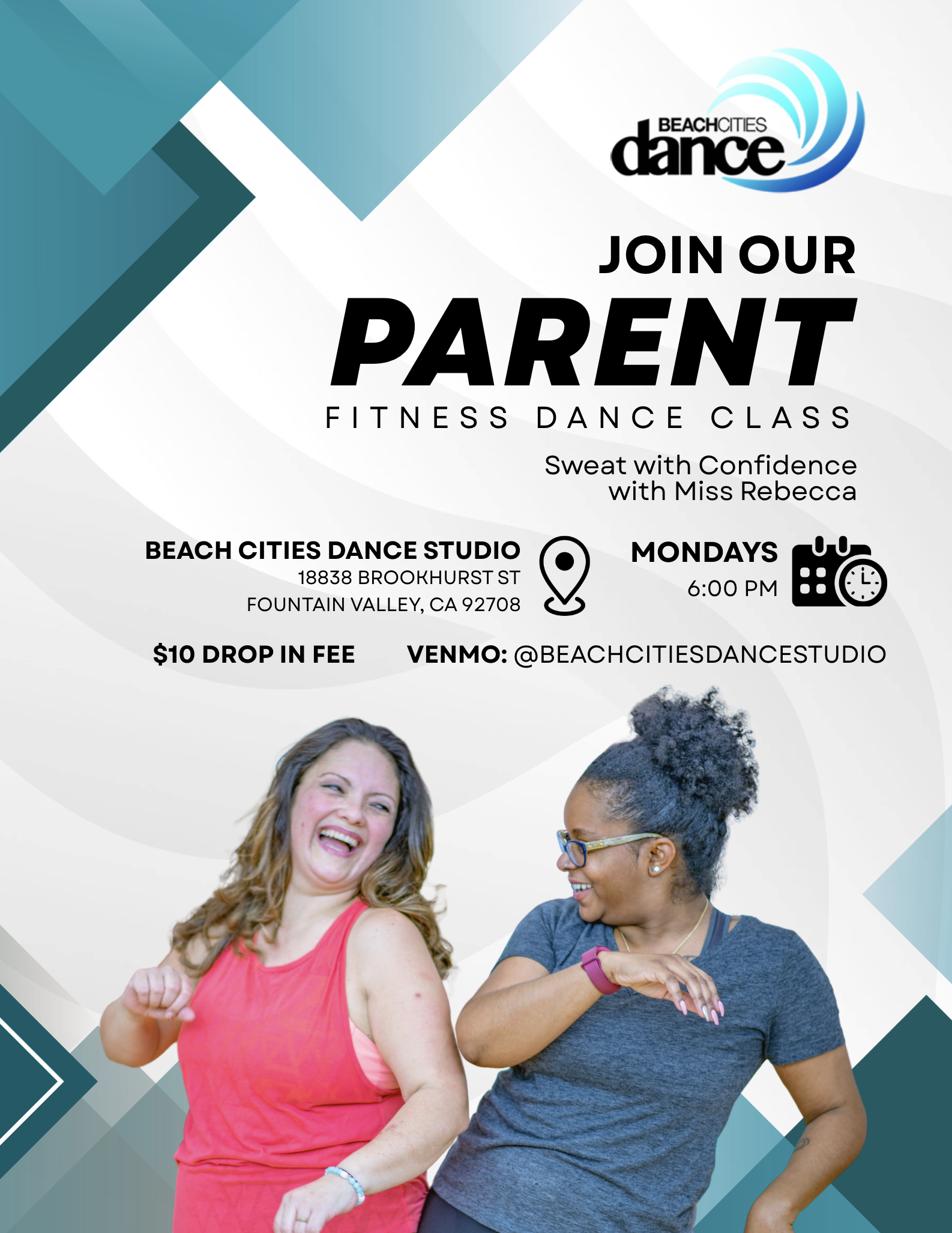 Parents cardio dance class workout Monday nights call 714-366-6090