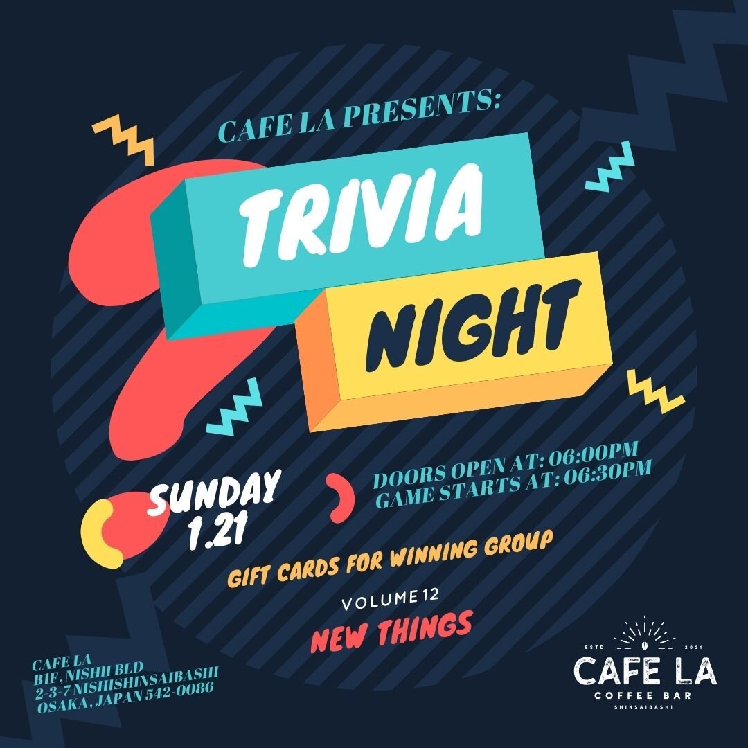 I hope you didn't forget about our Monthly Trivia Nights!
Volume 12 of our monthly Trivia Night at LA!
Hosted by @hey.scooter.girl

Please note the date. It's on the 21st (NOT 28th)
Are you ready for round 12?
This month's theme is &quot;New Things!&