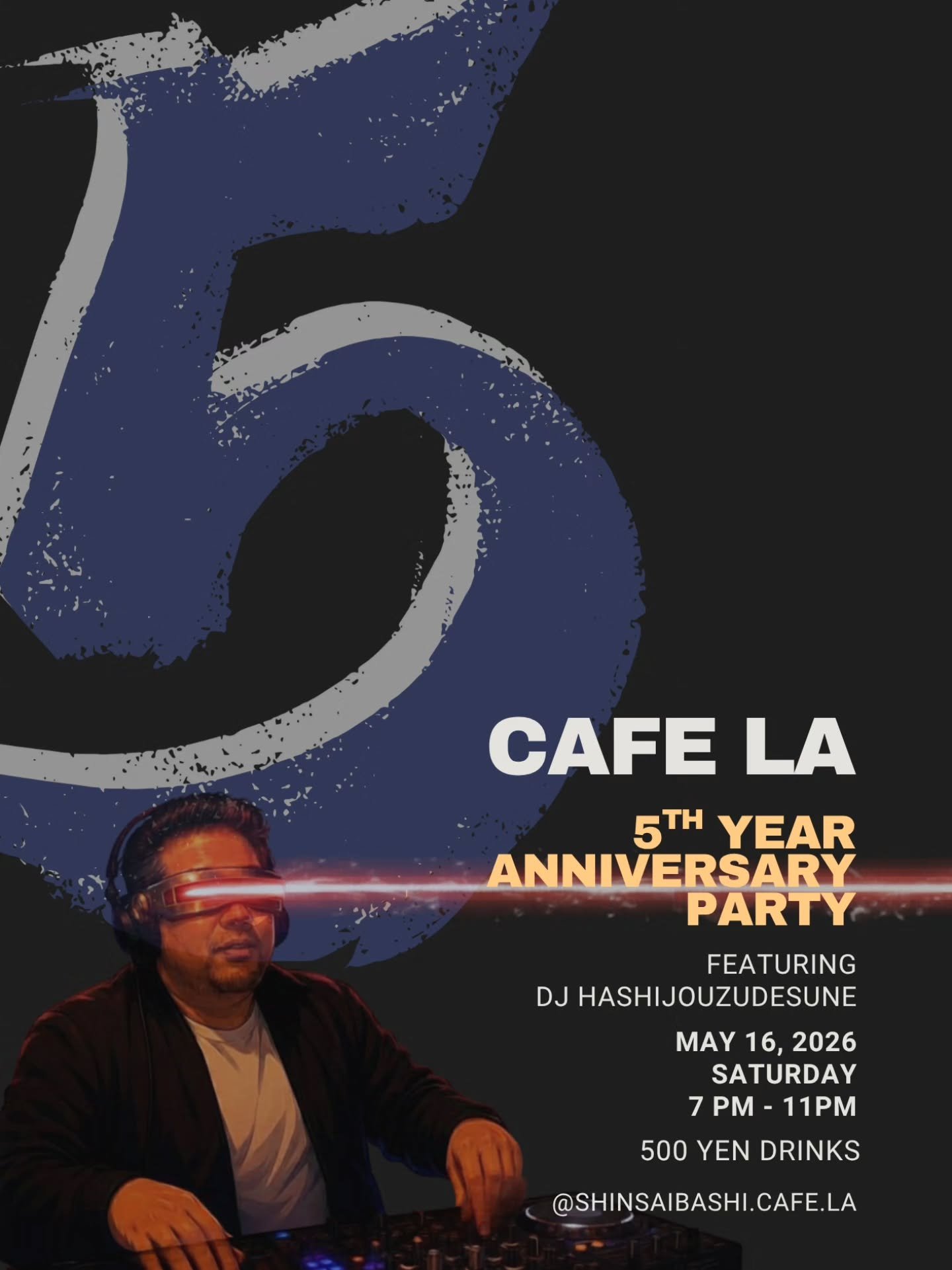 5th year anniversary!!

We made it to the 5th year because of all you lovely people 💛, so come party 🥳 🎉 with us on May 16th (7 to 11) this Saturday! 
500 yen drinks 🍾
.
.
.
.
.
#5thyear #osakacafe #nambacafe #大阪カフェ #なんばカフェ