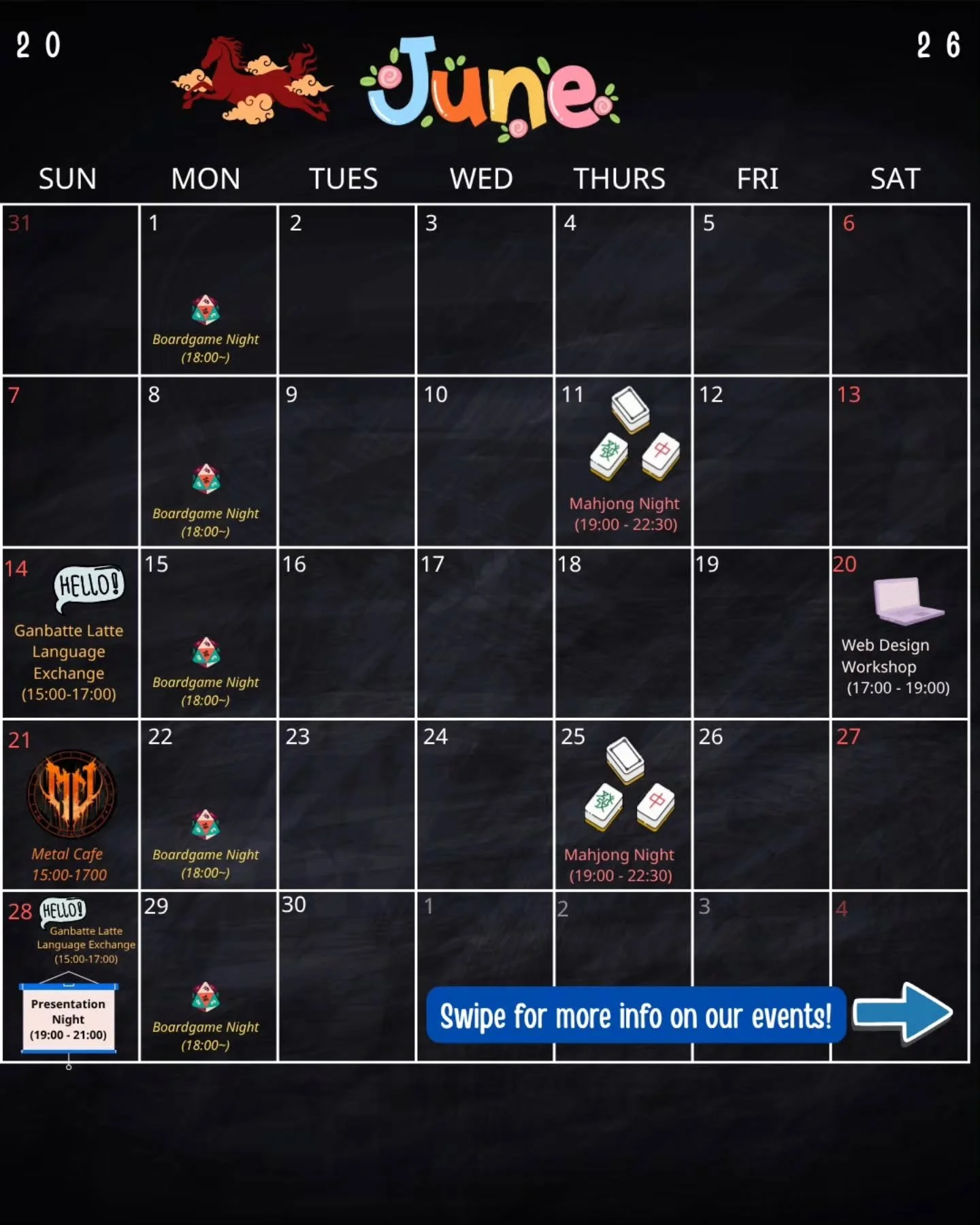 【6月のスケジュール】June 2026

It's the rainy season! Come and hideout from the rain with a cozy drink. Peep 👀 our calendar. We got quite the line-up for events this month ✨️

&mdash;--Here&rsquo;s our monthly schedule!-----
Follow and stay updated because w