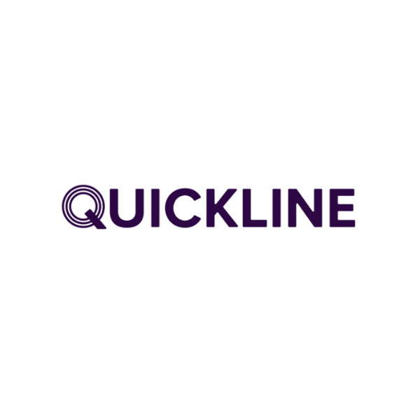 Quickline logo with a stylized black circle and purple text.