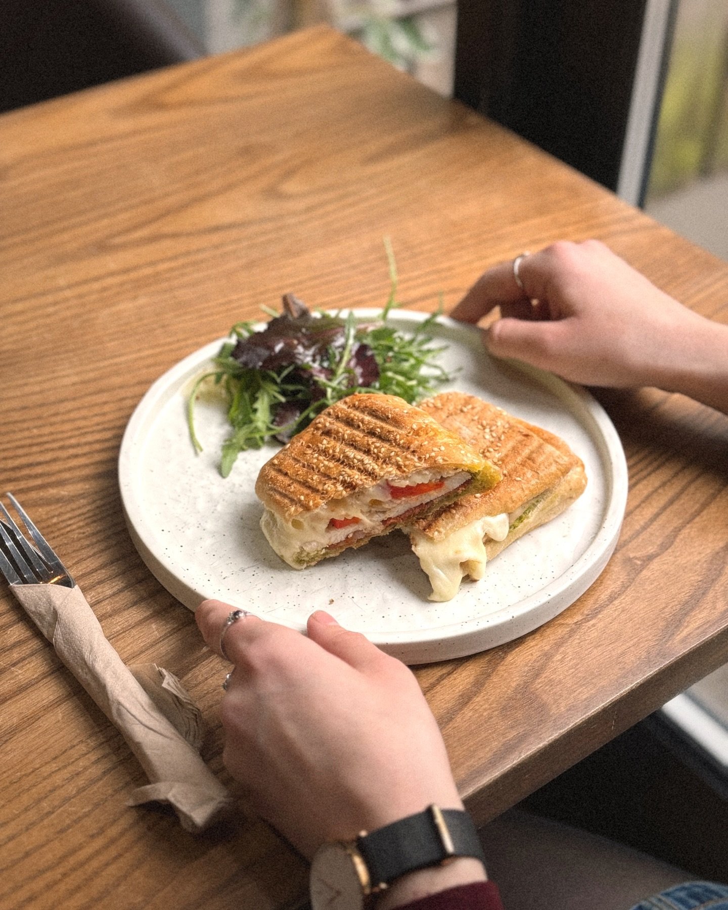 Taking a moment to admire the sheer deliciousness of our Chicken and Chorizo Panini. From the perfectly grilled ciabatta to the mouthwatering blend of flavors within, it&rsquo;s a work of culinary art. Come see&mdash;and taste&mdash;for yourself why 