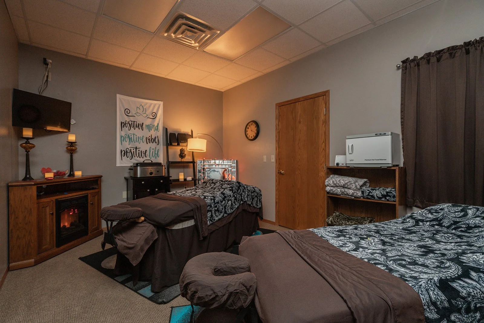 Clean, professional medical spa treatment room with neutral tones at Relax On Your Time Sauna & Massage in Sioux Falls