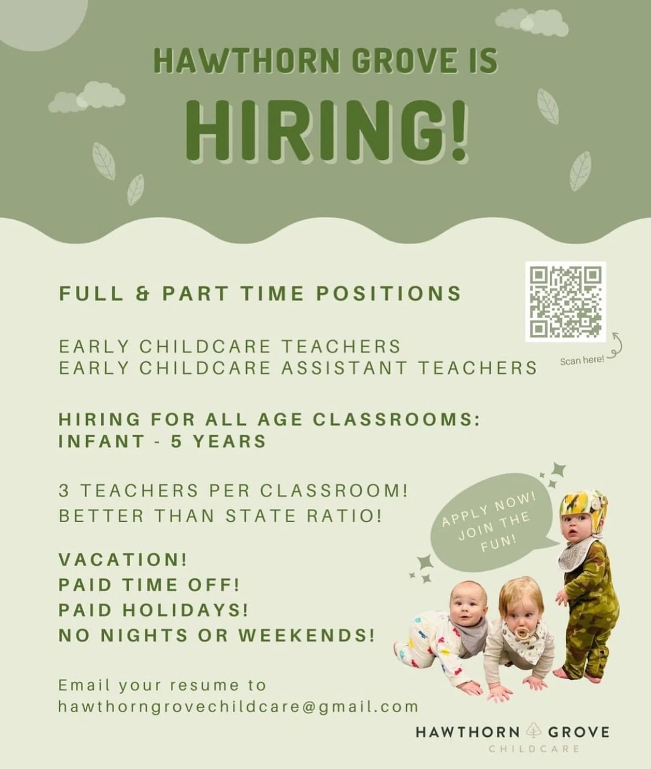 Is your idea of a good time having daily dance parties, blowing bubbles, watching little ones grow, helping an infant learn to walk, running around with toddlers on the playground, watching a preschooler get excited learning how to write their name? 