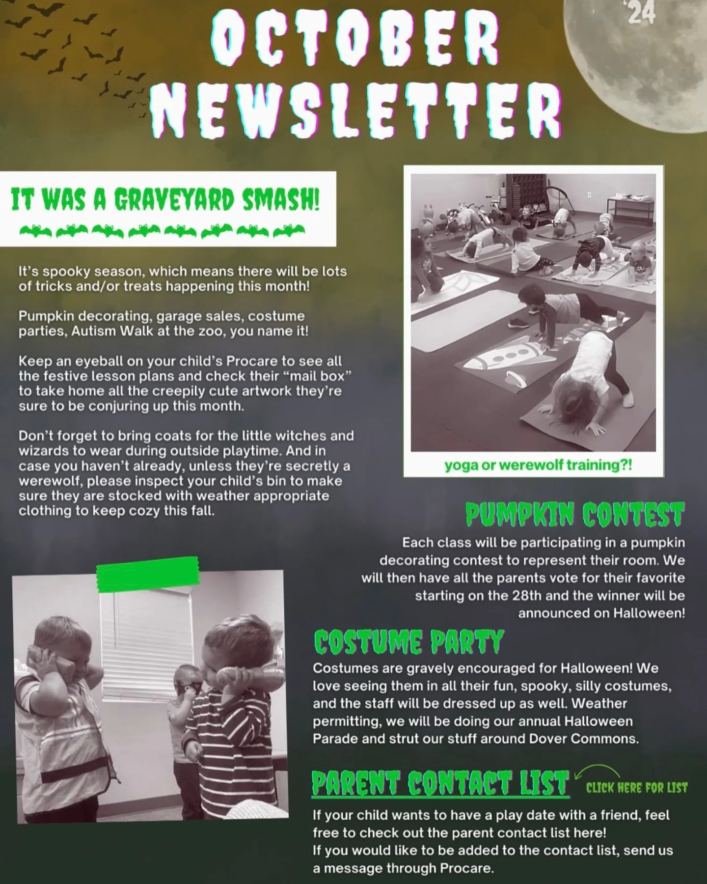 Look out!!! Something&rsquo;s coming!! 😰
Jk it&rsquo;s just the newsletter, so sorry to scare ya! 👻💌

Unlike a graveyard, this month is full of lively activities and birthdays! 🪦🕺🏻💃🏻

&bull;

&bull;

&bull;

&bull;

#hawthorngrovechildcare #c