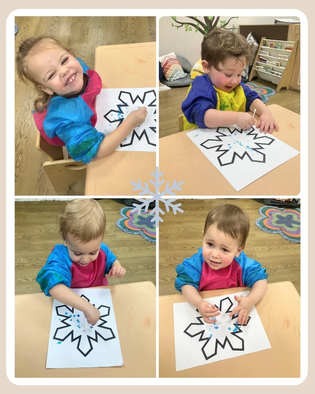 Four little Seedlings making snowy masterpieces ❄️