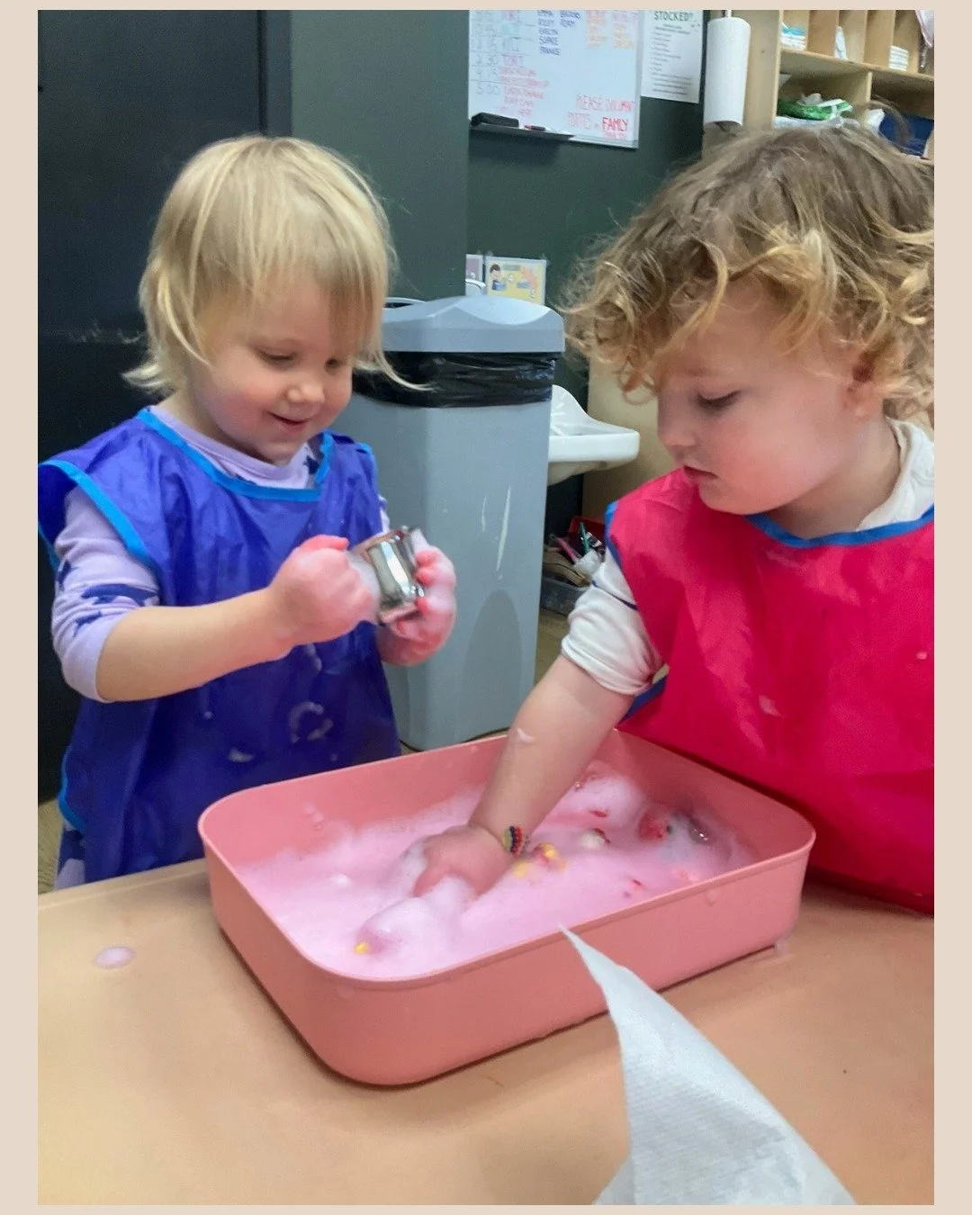 Little artists at work 💕 Our Saplings are bringing Valentine&rsquo;s Day to life with paint bouquets, foam fun and heart-filled creations!