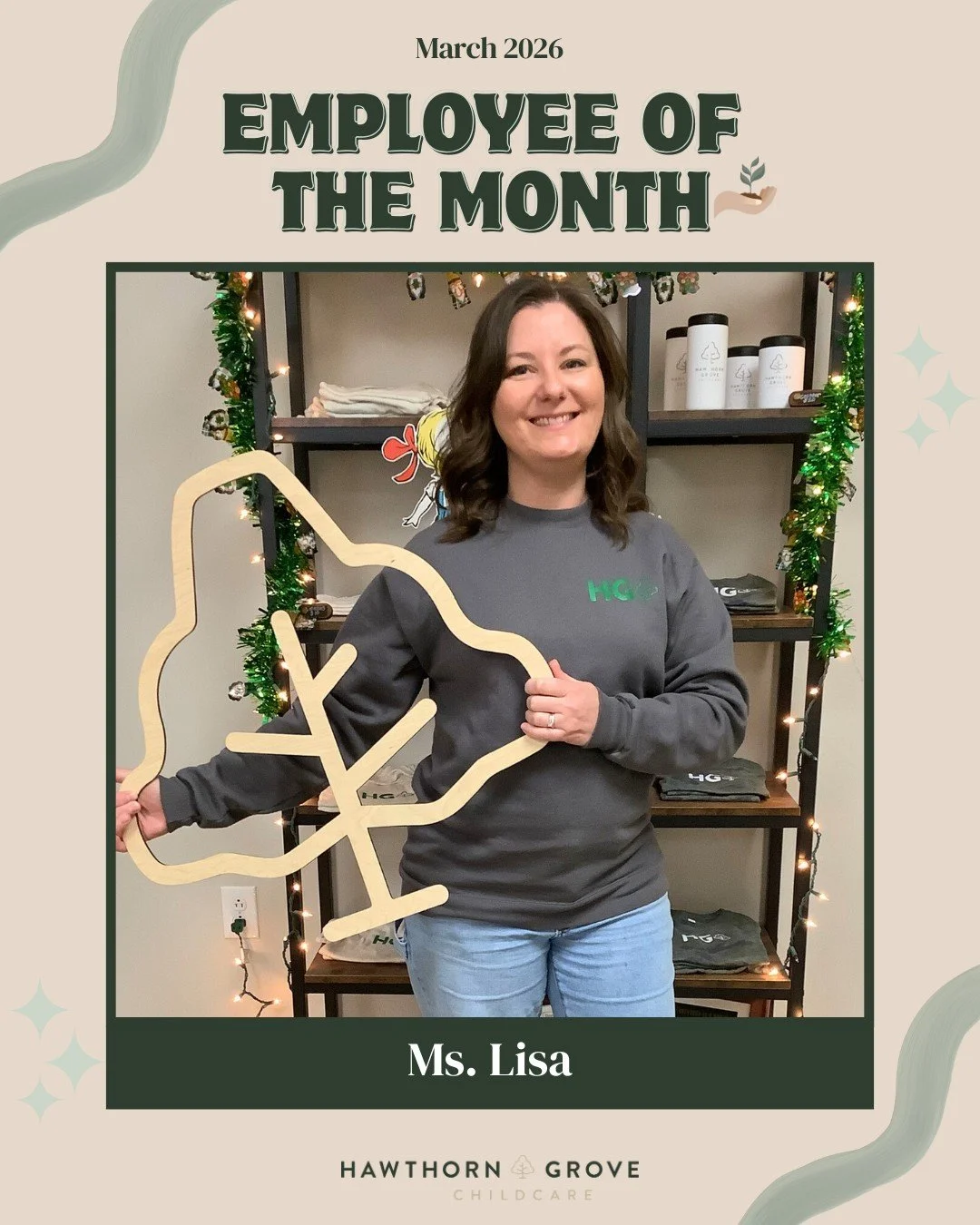 Happy March!! Spring is just around the corner 🌷 We are excited to announce our new Employee of the Month..... Congratulations to Ms. Lisa in Nursery 🥳 Ms. Lisa is a great asset to the Nursery team and to HG as well!! She is always willing to help 