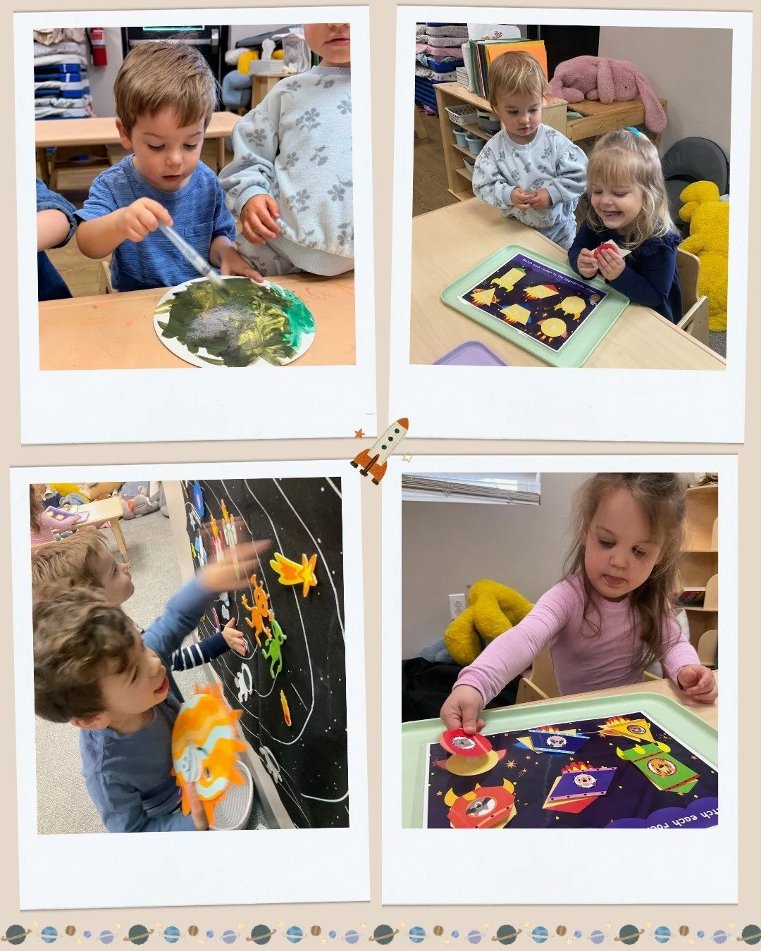 We've been busy exploring space lately 🚀✨ Lots of planets, stars, and little astronauts in the making! Safe to say this theme has been a hit in our Saplings room 💫🌎