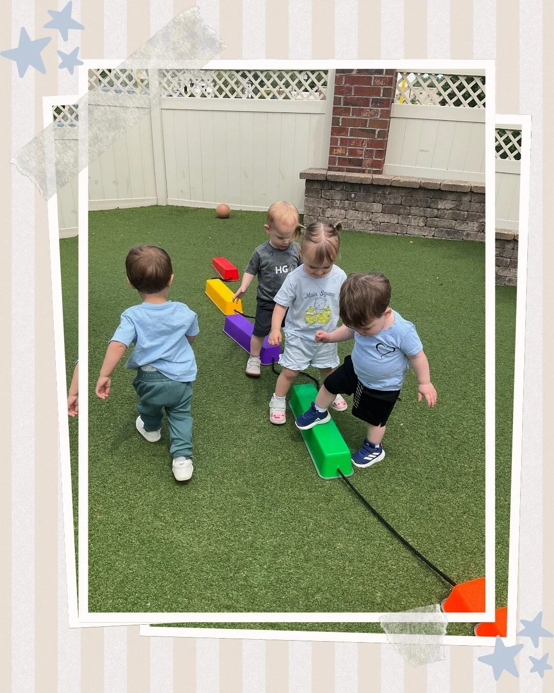 Stepping stones, balance beams, and wobbly wins 🌿 Our Seedlings are building confidence one step at a time ☀️
&bull;
&bull;
&bull;
&bull;
&bull;
&bull;
 #hawthorngrovechildcare #cledaycare #clechildcare #bayvillageOH #bayvillagedaycare #westlakedayc