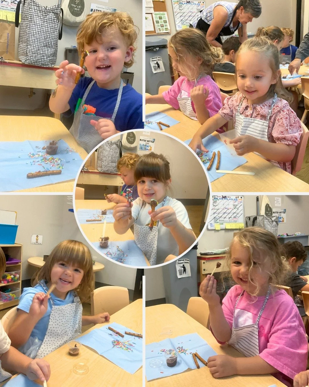 A recipe for fun: pretzels + chocolate + sprinkles! 🥨🍫✨ Our Nursery friends had the sweetest time in the kitchen with Ms. Donna, dipping pretzels in chocolate, decorating them with colorful sprinkles, and enjoying a tasty treat they made all by the