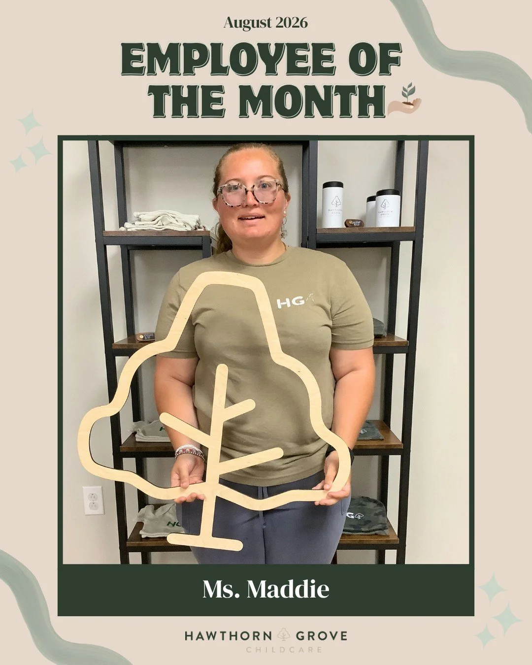 Employee of the Month 🥳 Congratulations Ms. Maddie!! Maddie has really stepped up since moving to a float position. She is always willing to help, either by working in a classroom or switching her shift to accommodate a need. Most recently she has h