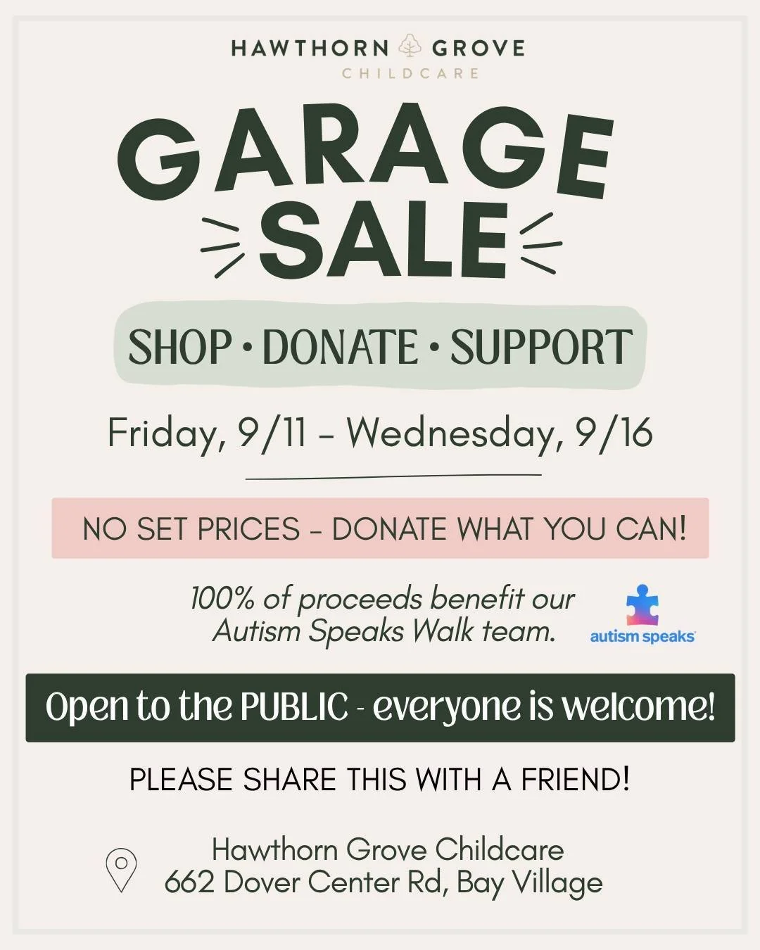 We're extending the HG Garage sale! 🎉 
&bull; You do NOT have to be Hawthorn Grove family to shop. The sale is open to the public, so bring your family &amp; friends - everyone is welcome! 
&bull; Donate what you can! Come browse, take what you need