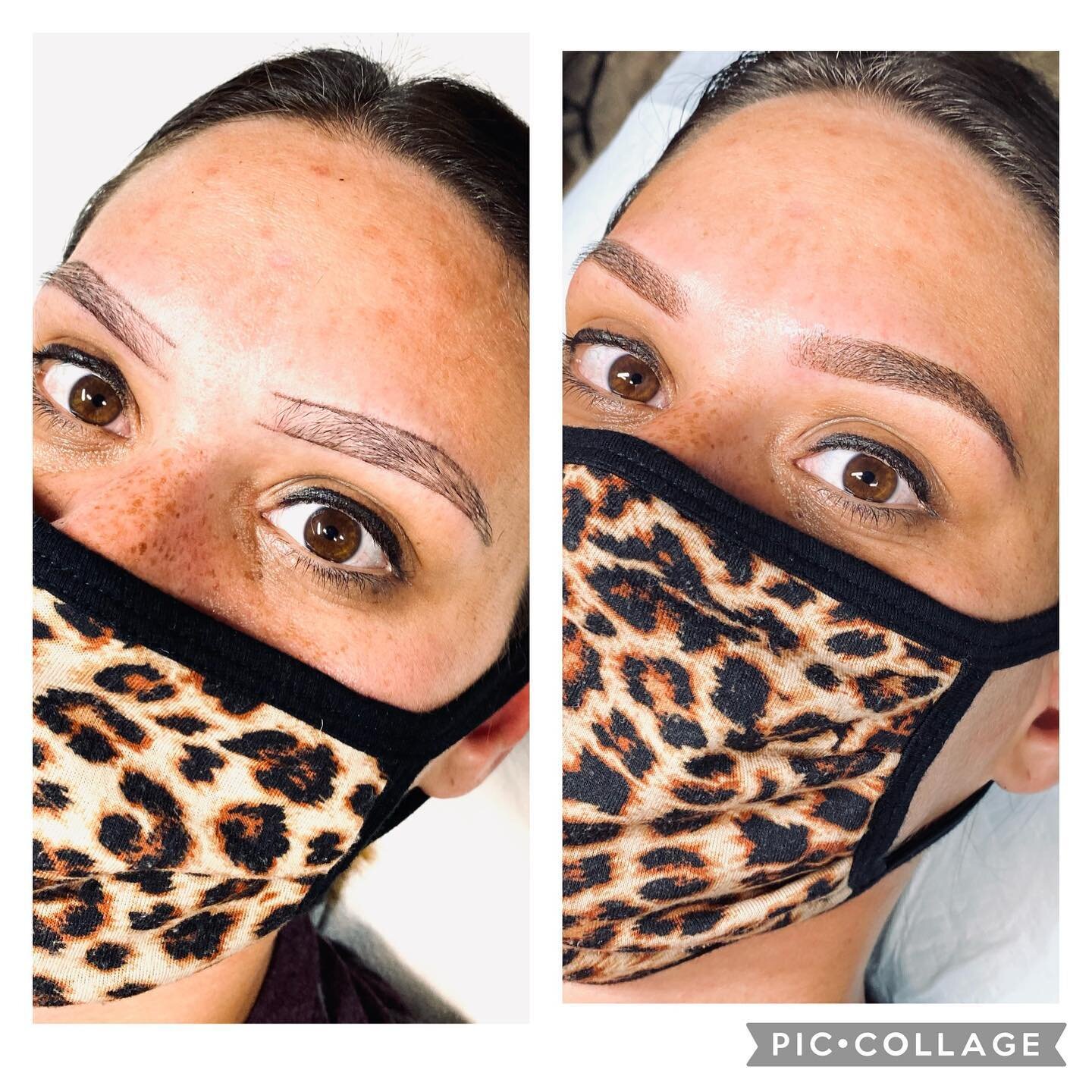 My clients know that I almost never say&rdquo;Let&rsquo;s go smaller with your brows&rdquo;☺️ but in this case the brows had to go a smidge small(top and bottom- second photo). I am so pleased how natural this Powder Brow came out. I am looking forwa