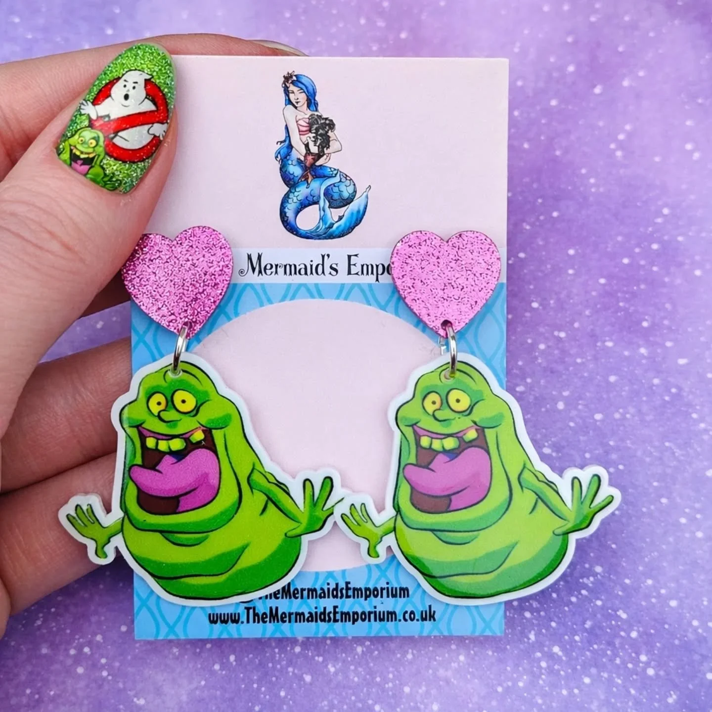 Slimer has had a bit of a update! I will happily swap earring bases where possible! #ghostbusters #etsy #themermaidsemporium #ghostbustersafterlife #jewellery