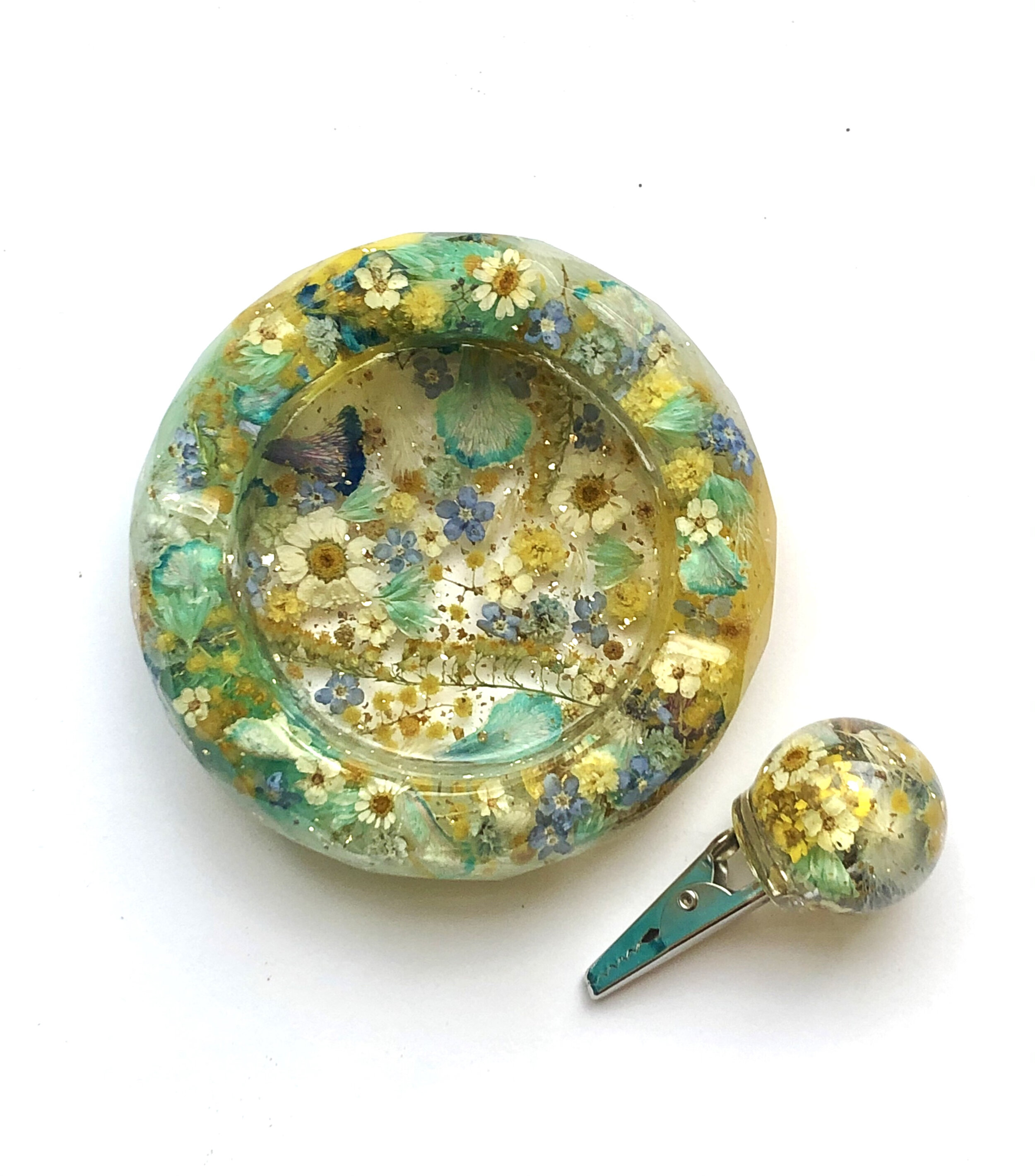 Level 1 - This was a custom Classic Prism Ashtray & Orb Roach Clip set in a yellow/blue & white palette with gold leaf accent