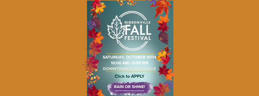 Fall Festival event poster with colorful autumn leaves border, details about the event including date, time, location, and a rain or shine reminder.