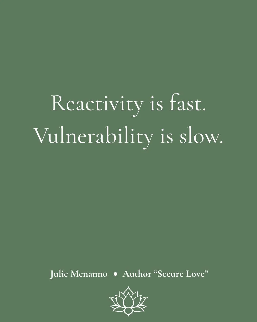 Reactivity is fast because it is driven by fear. Vulnerability is slow because it is rooted in secure attachment and emotional safety. When you pause long enough to feel what is underneath the reaction, you make space for honesty instead of defensive