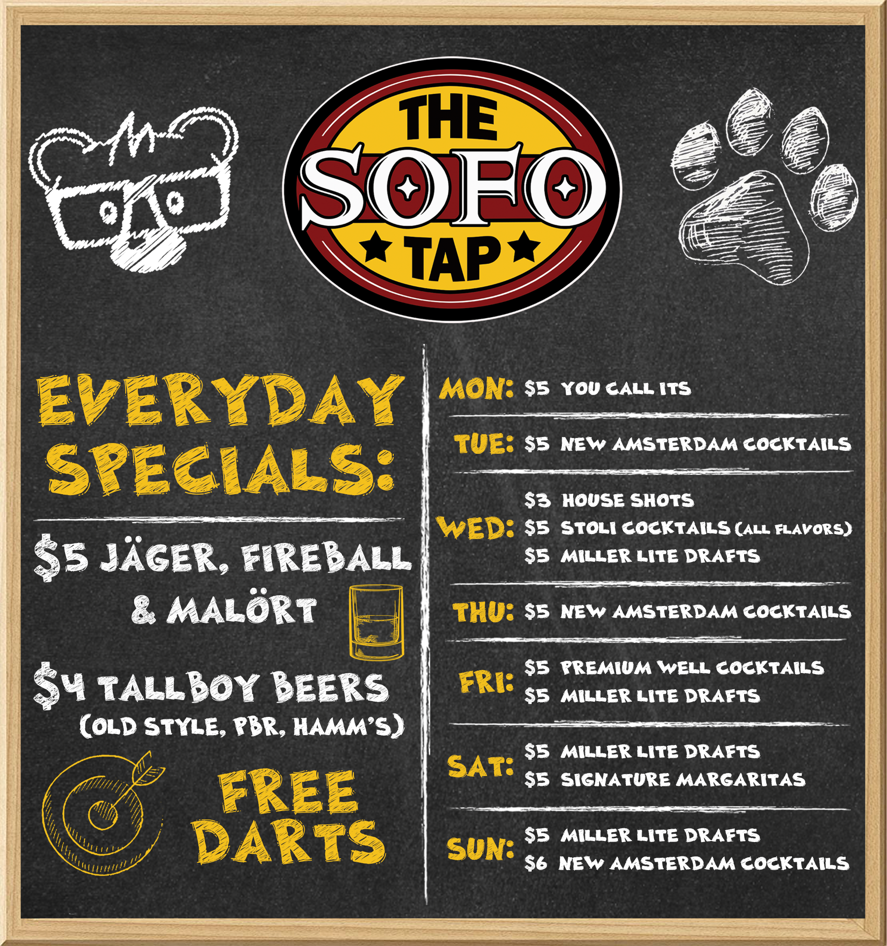 The SoFo Tap current drink specials menu - happy hour deals and daily specials in Andersonville Chicago