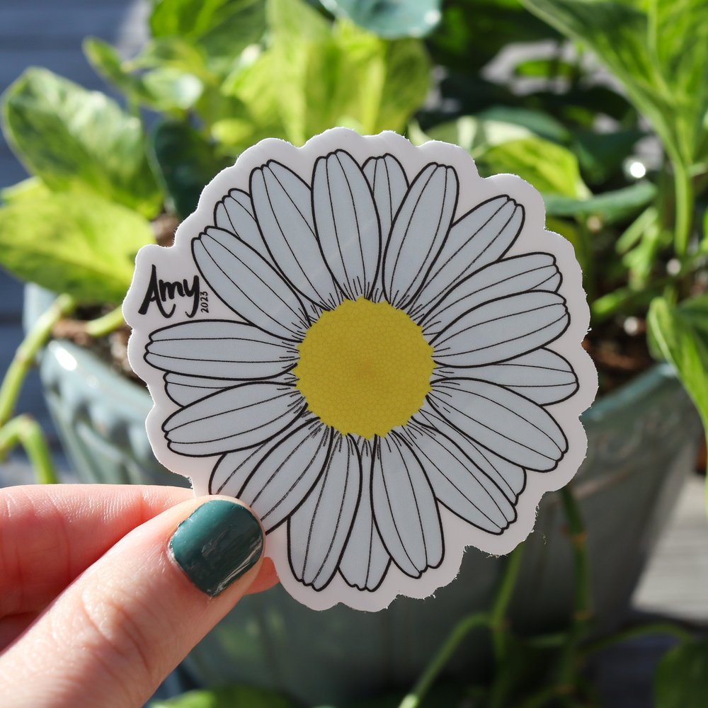 Daisy White Flower Sticker, Laptop Decal Vinyl Cute Waterbottle