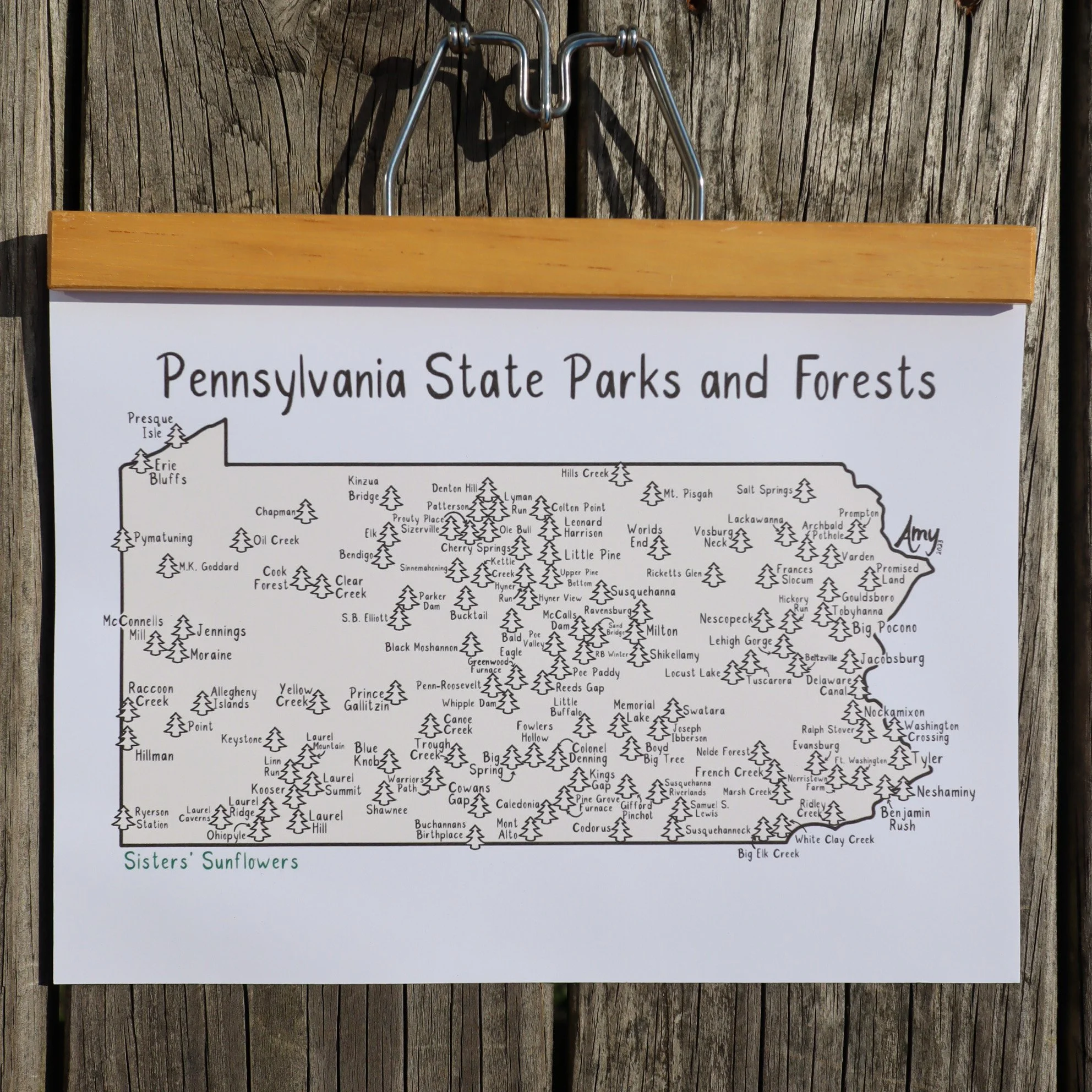 Pennsylvania State Parks and Forests Art Print with 125 Tree Stickers