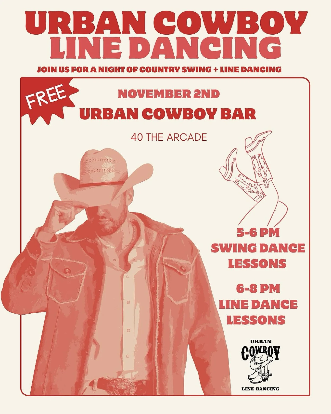 **FREE** SWING + LINE DANCE LESSONS 🔥 Sun. 11/2 from 5-8pm at Urban Cowboy Bar here in Downtown Nashville 🤠
#urbancowboylinedancing #girlstrip #nashvilletn #linedancing #nashvillebachelorette #nashville