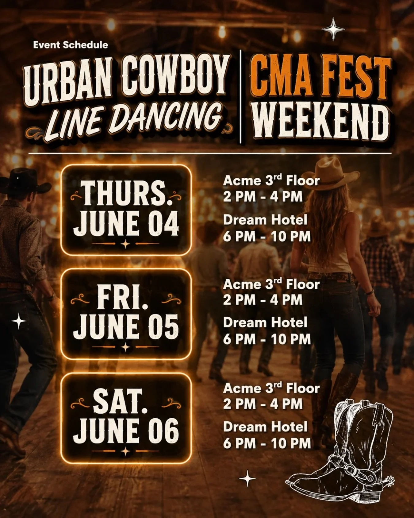 See y&rsquo;all this weekend at CMA fest 👢🎶 #urbancowboylinedancing #linedancing #nashville #cmafest