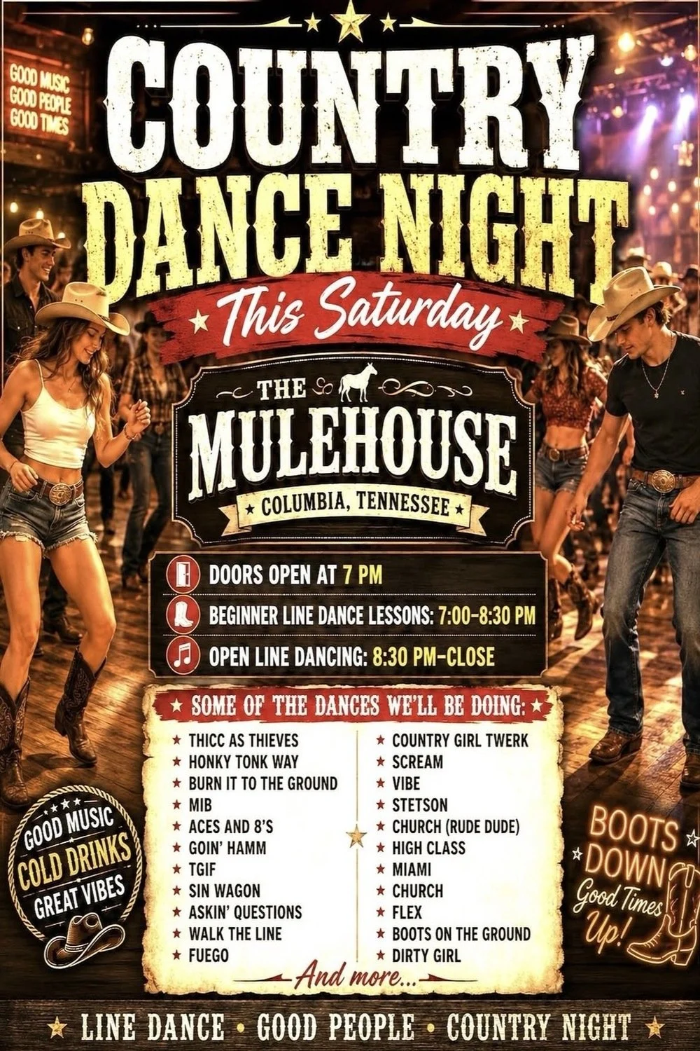 Line Dance Lessons In Columbia, TN | Country Dance Night At The Mulehouse