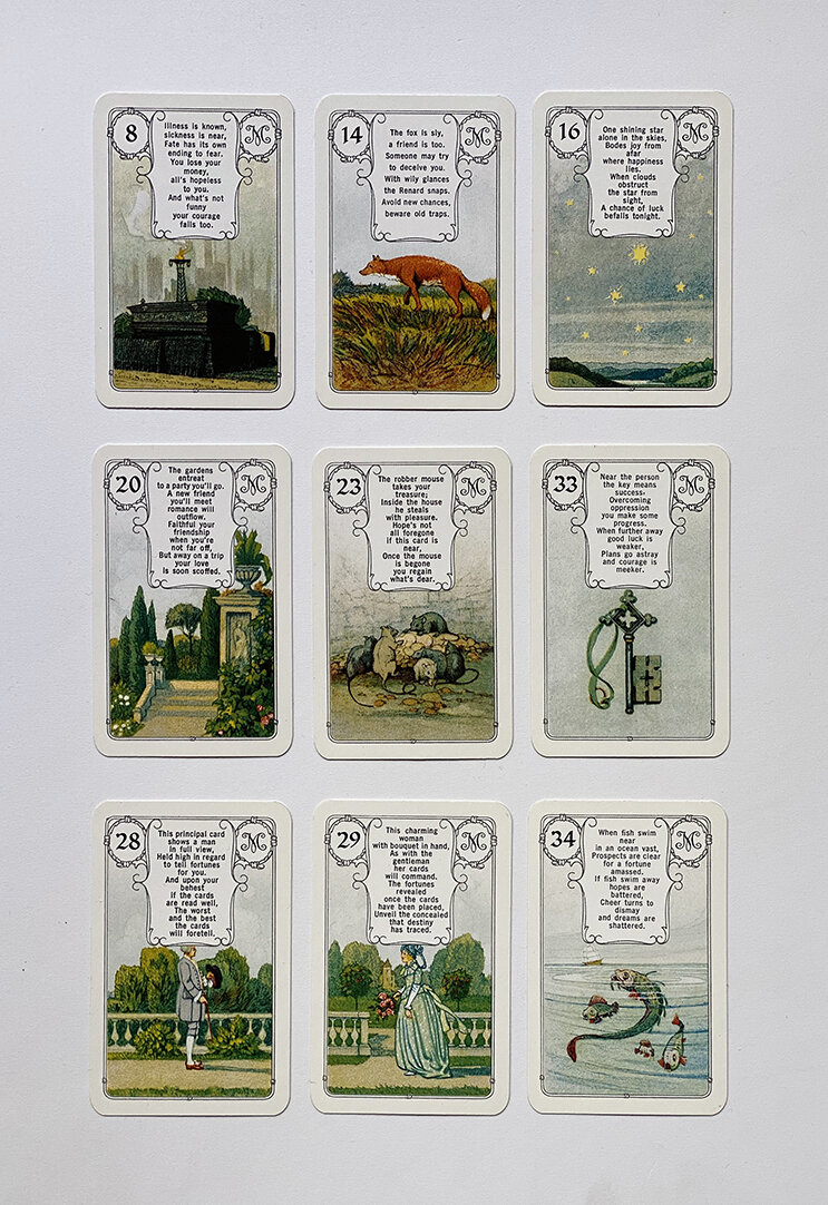 Mlle Lenormand Fotune Telling Cards, AGM Muller, Switzerland, 1970.