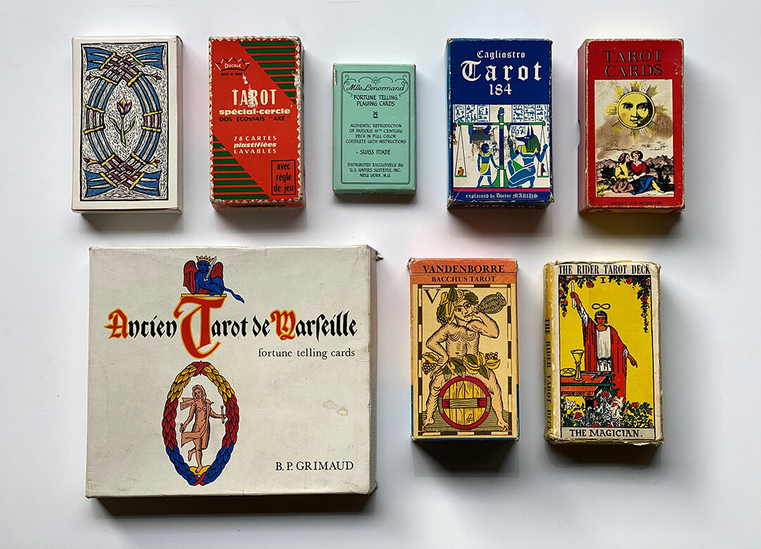 Selection of Tarot card games, courtesy of Emma Marigliano.