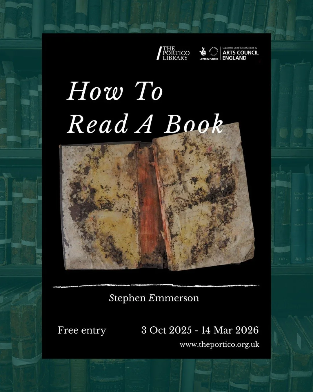 Today's the day! 

This evening, we host the official launch of our brand-new exhibition, How To Read A Book, by the fantastic Stephen Emmerson (@tothemadpoets). 

The collection is an exploration of language, writing, and memory. It also delves into