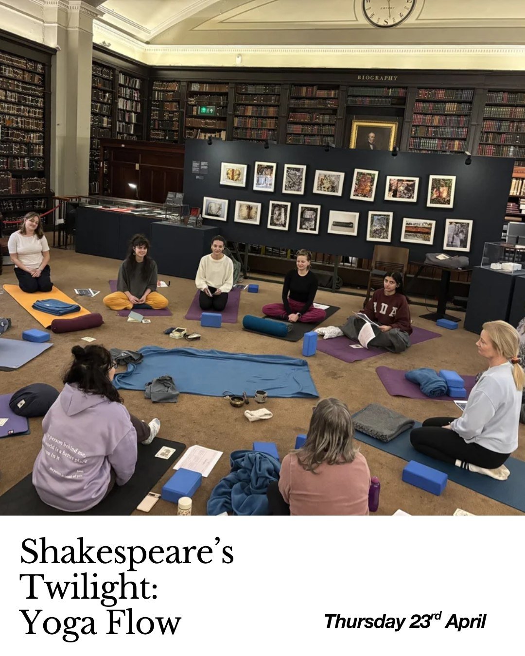 Next Thursday, join us for an evening of Shakespeare-inspired yoga beneath the historic dome of The Portico! 

This experimental yoga flow class, guided by the incredible Polly Anna Steiner, will combine reading sections from Shakespeare (on his birt