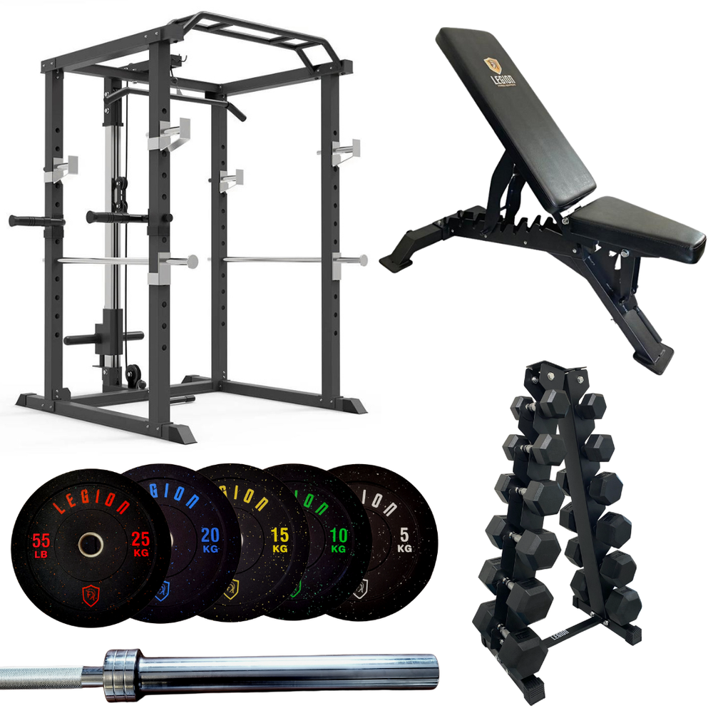 Legion Ultimate Home Gym Package - V1 Multi Gym Rack, 150kg Bumper Plate  Set, Bench & Tower Dumbbell Rack | Legion Fitness Equipment