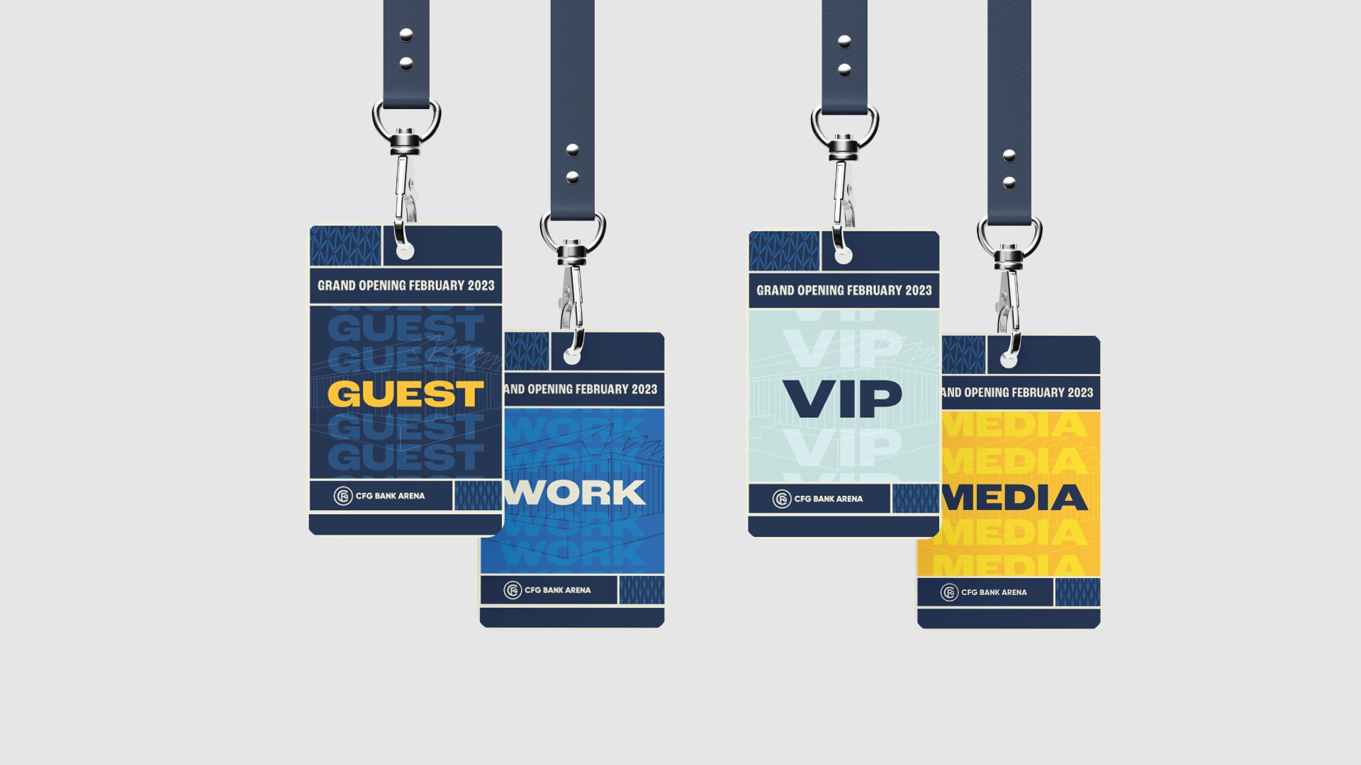 Campaign branding applied to ID badge design for venue CFG Bank Arena in Baltimore